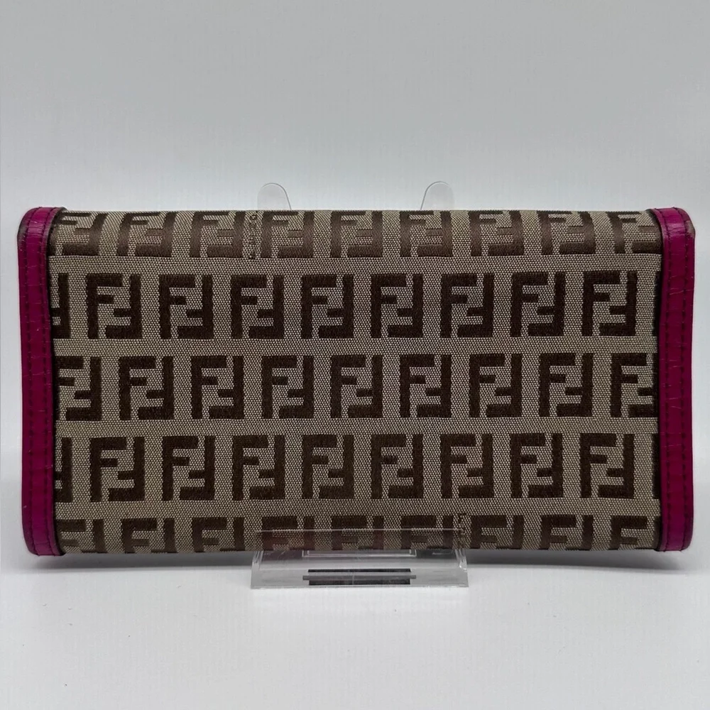 Fendi Zucca Canvas & Leather Continental Wallet - RARE Hot Pink/Monogram - Picture 2 of 10